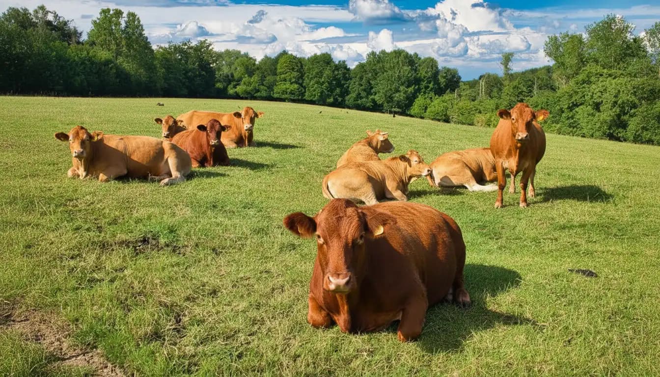 Cattle grazing in a green pasture